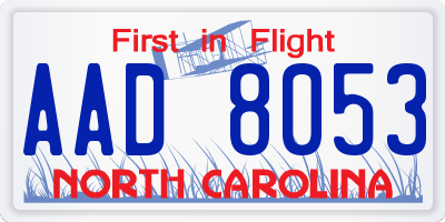 NC license plate AAD8053