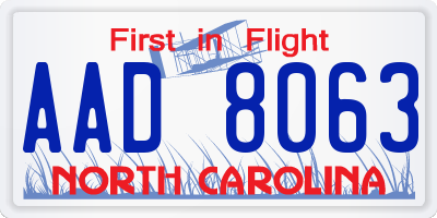 NC license plate AAD8063
