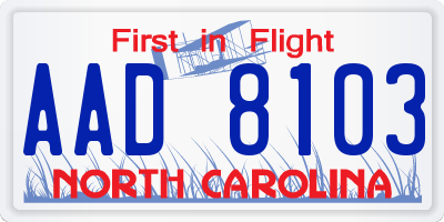 NC license plate AAD8103