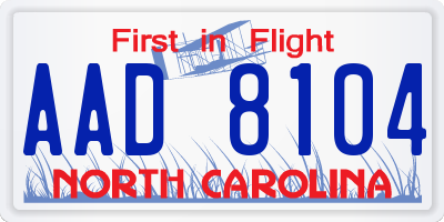 NC license plate AAD8104