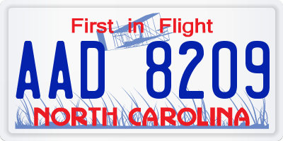 NC license plate AAD8209