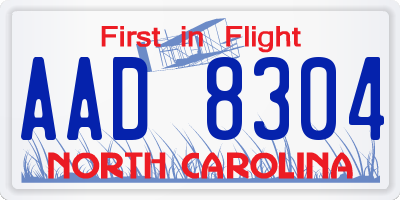 NC license plate AAD8304