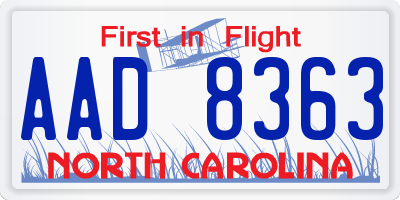 NC license plate AAD8363
