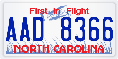 NC license plate AAD8366