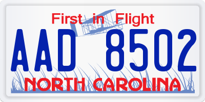 NC license plate AAD8502