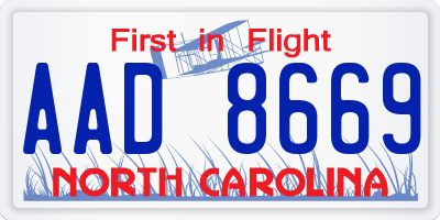 NC license plate AAD8669