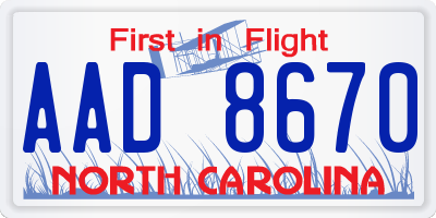 NC license plate AAD8670