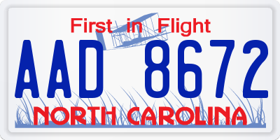 NC license plate AAD8672