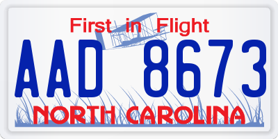 NC license plate AAD8673