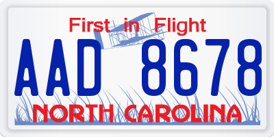 NC license plate AAD8678