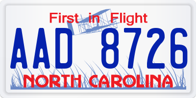 NC license plate AAD8726