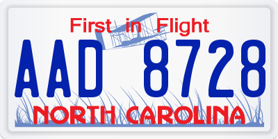 NC license plate AAD8728