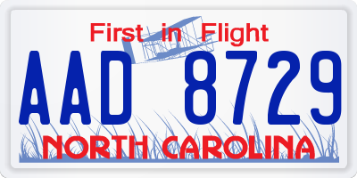 NC license plate AAD8729