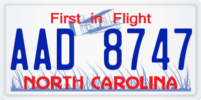 NC license plate AAD8747