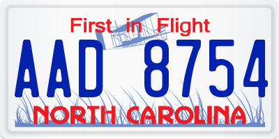 NC license plate AAD8754