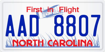 NC license plate AAD8807
