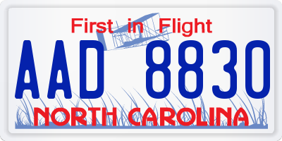 NC license plate AAD8830