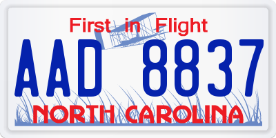 NC license plate AAD8837