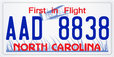 NC license plate AAD8838