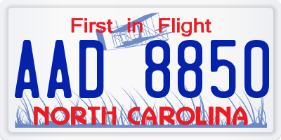 NC license plate AAD8850