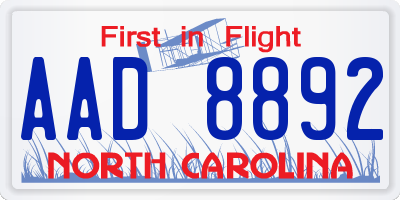 NC license plate AAD8892