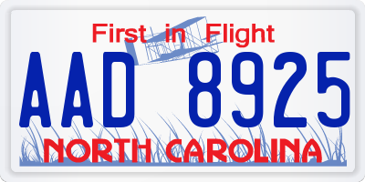 NC license plate AAD8925