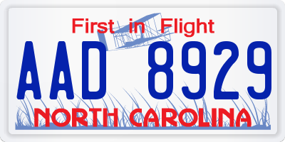 NC license plate AAD8929