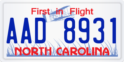 NC license plate AAD8931