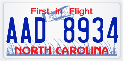 NC license plate AAD8934