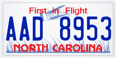 NC license plate AAD8953