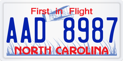 NC license plate AAD8987