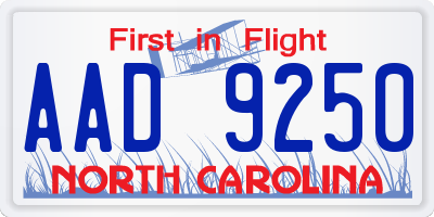 NC license plate AAD9250