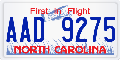 NC license plate AAD9275