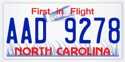 NC license plate AAD9278