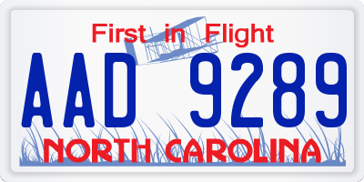 NC license plate AAD9289