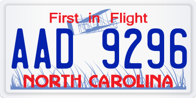 NC license plate AAD9296