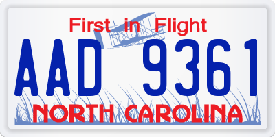 NC license plate AAD9361