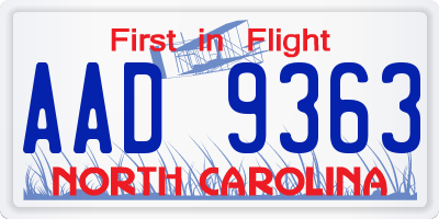 NC license plate AAD9363