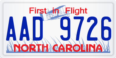 NC license plate AAD9726