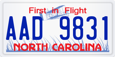 NC license plate AAD9831