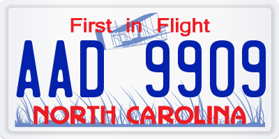 NC license plate AAD9909