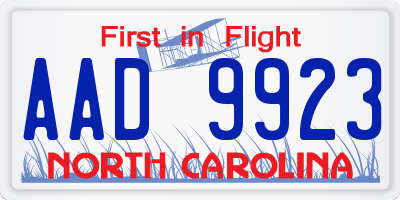 NC license plate AAD9923
