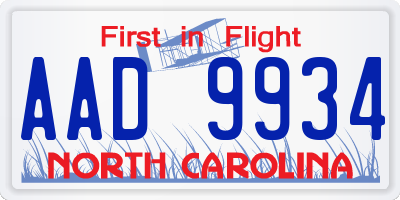 NC license plate AAD9934