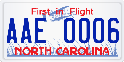 NC license plate AAE0006