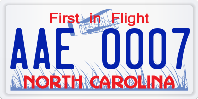 NC license plate AAE0007