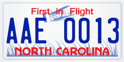 NC license plate AAE0013