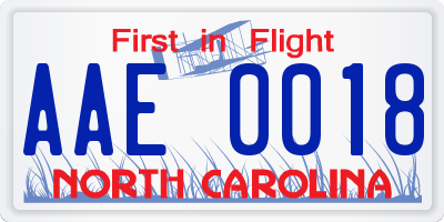 NC license plate AAE0018