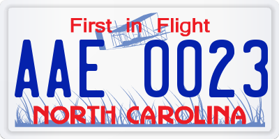 NC license plate AAE0023