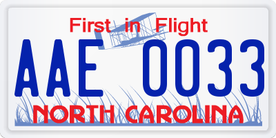 NC license plate AAE0033