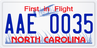 NC license plate AAE0035